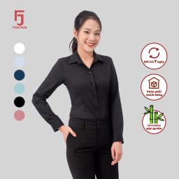 Thumbnail Áo sơ mi dài tay nữ ASW0101-R11 tinh chất sợi tre vải xước form ôm Thái Hòa dài tay nữ cổ Đức 4