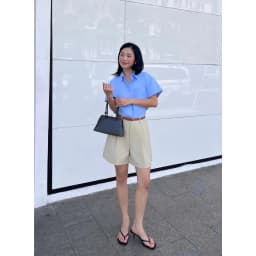 Thumbnail Áo sơ mi dáng relax MONO TALK cổ đức, tay ngắn thiết kế xắn tạo kiểu MFOT25Y-T10010FT 4