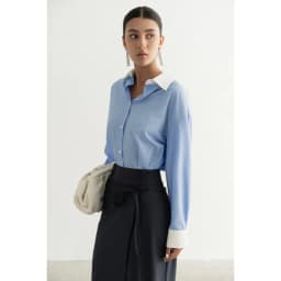 Thumbnail Áo sơ mi dáng relaxed MONO TALK cổ và măng sét tay phối trắng MOF24S-T10012TK 1