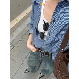 Thumbnail Áo sơ mi denim kẻ sọc dọc freesize MC21.studios a4309 4