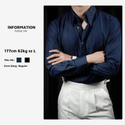Thumbnail Áo sơ mi denim nam đen BAETON cao cấp cổ button down sang trọng -S07 1