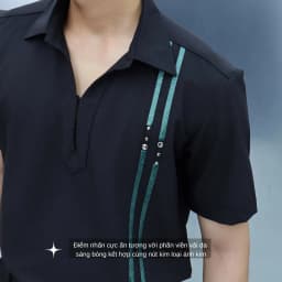 Thumbnail Áo sơ mi đen nam tay ngắn SIMTU điểm nhấn viền vải da sáng bóng kết hợp nút kim loại cao cấp | SM044 2