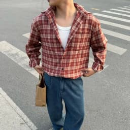 Thumbnail Áo Sơ Mi Flannel PEALO chất liệu cotton Form Rộng Kẻ Caro 2