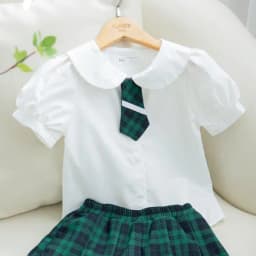 Thumbnail Áo sơ mi đi học bé gái ILABY cổ sen chất liệu thô cotton thoáng mát cho bé 10-35kg không kèm cà vạt [1899] 2
