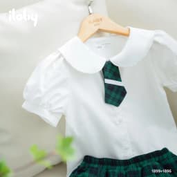 Thumbnail Áo sơ mi đi học bé gái ILABY cổ sen chất liệu thô cotton thoáng mát cho bé 10-35kg không kèm cà vạt [1899] 4