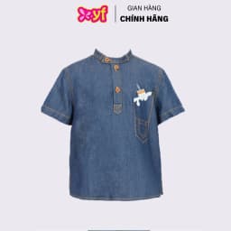 Thumbnail Áo sơ mi jean bé trai cổ trụ YF, jean cotton wash mềm sành điệu 8AY003 2