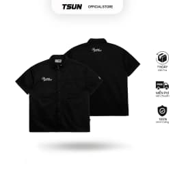 Thumbnail Áo Sơ Mi Kaki Basic Màu Đen Chi tiết Thêu - Brand TSUN Chính Hãng Oversize Shirt - UNISEX 1