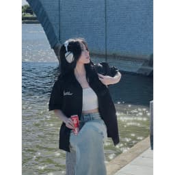 Thumbnail Áo Sơ Mi Kaki Basic Màu Đen Chi tiết Thêu - Brand TSUN Chính Hãng Oversize Shirt - UNISEX 2