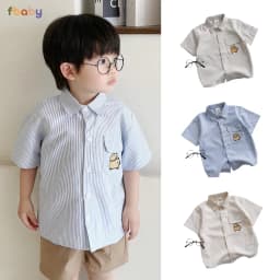 Thumbnail Áo Sơ Mi Kẻ Bé Trai Fbaby Cộc Tay Thêu Hình Vải Oxford 3 Màu Lịch Sự Dày Dặn Thoáng Mát Cho Bé Đi Chơi, Đi Học, Sự Kiện 1
