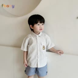 Thumbnail Áo Sơ Mi Kẻ Bé Trai Fbaby Cộc Tay Thêu Hình Vải Oxford 3 Màu Lịch Sự Dày Dặn Thoáng Mát Cho Bé Đi Chơi, Đi Học, Sự Kiện 2