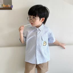 Thumbnail Áo Sơ Mi Kẻ Bé Trai Fbaby Cộc Tay Thêu Hình Vải Oxford 3 Màu Lịch Sự Dày Dặn Thoáng Mát Cho Bé Đi Chơi, Đi Học, Sự Kiện 4