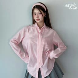 Thumbnail Áo sơ mi kẻ sọc kèm cà vạt tay dài màu xám và hồng Sweetheart Top thanh lịch công sở - Simple Twist 3