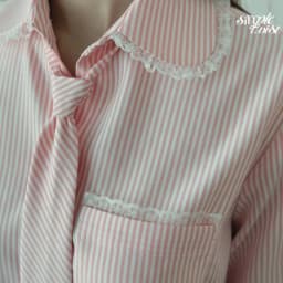 Thumbnail Áo sơ mi kẻ sọc kèm cà vạt tay dài màu xám và hồng Sweetheart Top thanh lịch công sở - Simple Twist 4