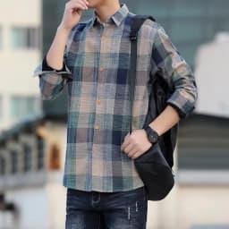 Thumbnail Áo Sơ Mi Kẻ Sọc Nam Tay Dài Phong Cách Hàn Quốc Không Viền Mỏng Phong Cách Hồng Kông Thoải Mái Thanh Niên Bông Tai Kẹp Áo Sơ Mi Phù Hợp Với Áo Khoác BEFOYI ZXH105 4