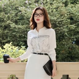 Thumbnail Áo Sơ Mi Lụa LAMER Dáng Suông Dài Tay In Họa Tiết L61H24Q018 1
