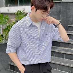 Thumbnail Áo Sơ Mi MANDO Kẻ Sọc Xanh Vải Oxford Dày Dặn Form Rộng Unisex Style Phong Cách Hàn Quốc - XSHT027 1