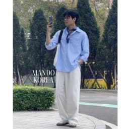Thumbnail Áo Sơ Mi MANDO Oxford Kẻ Sọc Xanh Phối Trắng Dài Tay Form Rộng Unisex Style Phong Cách Hàn Quốc - SHT048 2