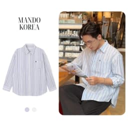 Thumbnail Áo Sơ Mi MANDO Xanh Kẻ Sọc Xanh Pastel Vải Linen Dài Tay Form Rộng Unisex Style Phong Cách Hàn Quốc - SHT045 1