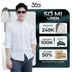 Thumbnail Áo sơ mi nam cổ tàu dài tay 360Boutique somi cổ trụ dáng rộng chất liệu đũi xước cao cấp - STDOL419 1