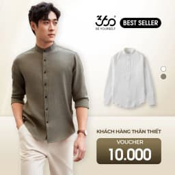 Thumbnail Áo sơ mi nam cổ tàu dài tay 360Boutique somi cổ trụ dáng rộng chất liệu đũi xước cao cấp - STDOL419 2