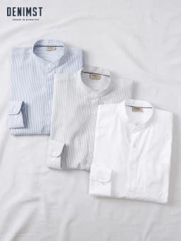 Thumbnail Áo Sơ Mi Nam Cổ Trụ Cotton Oxford Form Suông, kẻ xanh, kẻ ghi, trắng trơn DENIMST 355 1
