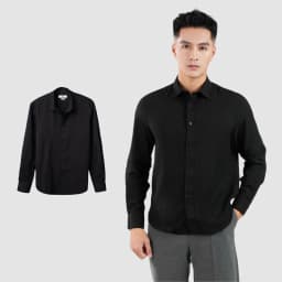 Thumbnail Áo sơ mi nam dài tay cổ bẻ đũi xước màu đen 360 Boutique áo công sở đẹp đi học đi làm trơn form rộng - STDOL429 1