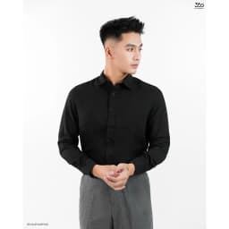 Thumbnail Áo sơ mi nam dài tay cổ bẻ đũi xước màu đen 360 Boutique áo công sở đẹp đi học đi làm trơn form rộng - STDOL429 3