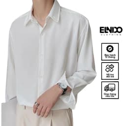 Thumbnail Áo sơ mi nam dài tay ELNIDO form rộng kiểu dáng Unisex Hàn Quốc màu Trắng-Đen mềm mịn ,chống nhăn ,chống xù cao cấp ED01 1