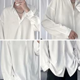 Thumbnail Áo sơ mi nam ELNIDO dài tay cổ bẻ form dáng unisex màu trắng vải lụa nến không nhăn không xù ED-01 3