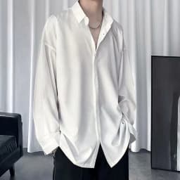 Thumbnail Áo sơ mi nam ELNIDO dài tay cổ bẻ form dáng unisex màu trắng vải lụa nến không nhăn không xù ED-01 4