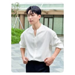 Thumbnail Áo Sơ Mi Nam Form Rộng Dài Tay Cổ Trụ Hàn Quốc Mando Chất Vải Chéo Hàn Chống Nhăn Thoáng Mát - SHT015 2