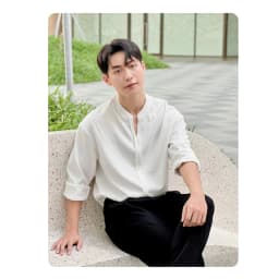 Thumbnail Áo Sơ Mi Nam Form Rộng Dài Tay Cổ Trụ Hàn Quốc Mando Chất Vải Chéo Hàn Chống Nhăn Thoáng Mát - SHT015 3