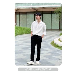 Thumbnail Áo Sơ Mi Nam Form Rộng Dài Tay Cổ Trụ Hàn Quốc Mando Chất Vải Chéo Hàn Chống Nhăn Thoáng Mát - SHT015 4
