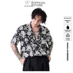 Thumbnail Áo sơ mi nam hoạ tiết Hoa Mẫu Đơn Peony FOMAN tay ngắn vải lụa, thoáng khí, không nhăn, thấm hút (FM26) 1