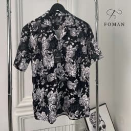 Thumbnail Áo sơ mi nam hoạ tiết Hoa Mẫu Đơn Peony FOMAN tay ngắn vải lụa, thoáng khí, không nhăn, thấm hút (FM26) 2