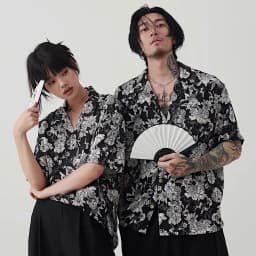Thumbnail Áo sơ mi nam hoạ tiết Hoa Mẫu Đơn Peony FOMAN tay ngắn vải lụa, thoáng khí, không nhăn, thấm hút (FM26) 3