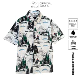 Thumbnail Áo Sơ mi Nam hoạ tiết Núi Tuyết Snow Moutain FOMAN tay ngắn vải Lụa, thoáng khí, thấm hút, chống nhăn, chống nhàu (FM38) 1