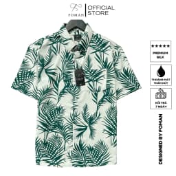 Thumbnail Áo sơ mi nam hoạ tiết Palm Leaves FOMAN tay ngắn vải lụa thấm hút, thoáng khí, không nhăn (FM28) 1