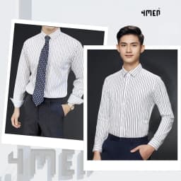 Thumbnail Áo sơ mi nam kẻ sọc 4MEN SM172 tay dài, form slimfit ôm body đẹp trẻ trung, vải lụa chéo mềm mịn hạn chế nhăn giá rẻ 2