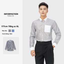 Thumbnail Áo sơ mi nam kẻ sọc Baeton phối tay Line K Hàn Quốc cao cấp lụa hàn lịch lãm- S02 1