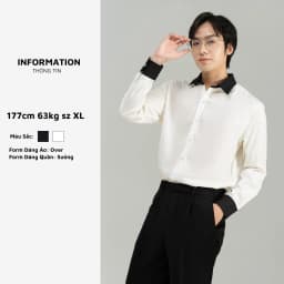Thumbnail Áo sơ mi nam Korea Shirt BAETON form rộng, phối đen trắng cổ và tay trẻ trung - S04 1