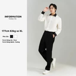 Thumbnail Áo sơ mi nam Korea Shirt BAETON form rộng, phối đen trắng cổ và tay trẻ trung - S04 2