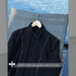 Thumbnail Áo sơ mi nam màu đen viền chỉ trắng SIMTU chất liệu cotton lạnh cao cấp, viền dây kéo thời trang | SM006 2