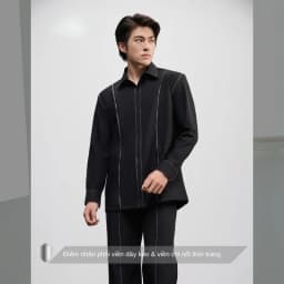 Thumbnail Áo sơ mi nam màu đen viền chỉ trắng SIMTU chất liệu cotton lạnh cao cấp, viền dây kéo thời trang | SM006 3