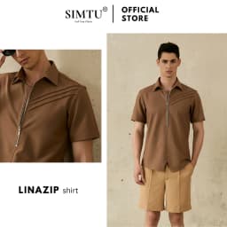 Thumbnail Áo sơ mi nam màu nâu tay ngắn SIMTU, điểm nhấn xếp li và dây khoá kéo, vải cotton thoáng mát & co giãn | SM049-50 1