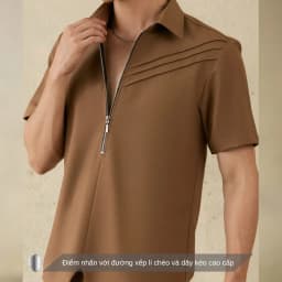 Thumbnail Áo sơ mi nam màu nâu tay ngắn SIMTU, điểm nhấn xếp li và dây khoá kéo, vải cotton thoáng mát & co giãn | SM049-50 2
