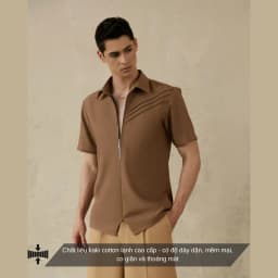 Thumbnail Áo sơ mi nam màu nâu tay ngắn SIMTU, điểm nhấn xếp li và dây khoá kéo, vải cotton thoáng mát & co giãn | SM049-50 4