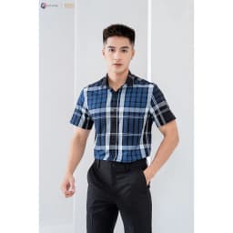 Thumbnail Áo sơ mi nam ngắn tay DGCs in họa tiết kẻ caro phong cách thanh lịch và hiện đại, chất vải cao cấp thoáng mát -SASNBC21M 2