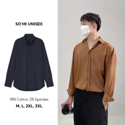 Thumbnail Áo sơ mi nam nữ dài tay Unisex Basic màu trắng và đen sơ mi lụa mịn mát form rộng suông ELNIDO-ED03 4