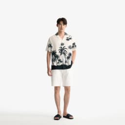 Thumbnail Áo sơ mi nam ROWAY vải lụa, form regular, họa tiết dừa cây 4